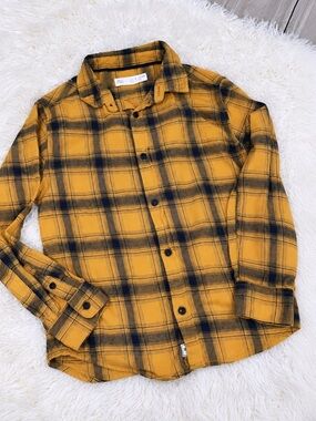 Zara Yellow and Navy Plaid Button-Down Shirt